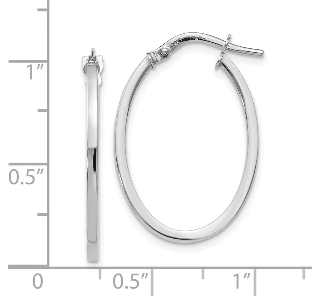 1.5mm Square Tube Oval Hoop Earrings in 14k White Gold, 26mm (1 Inch)