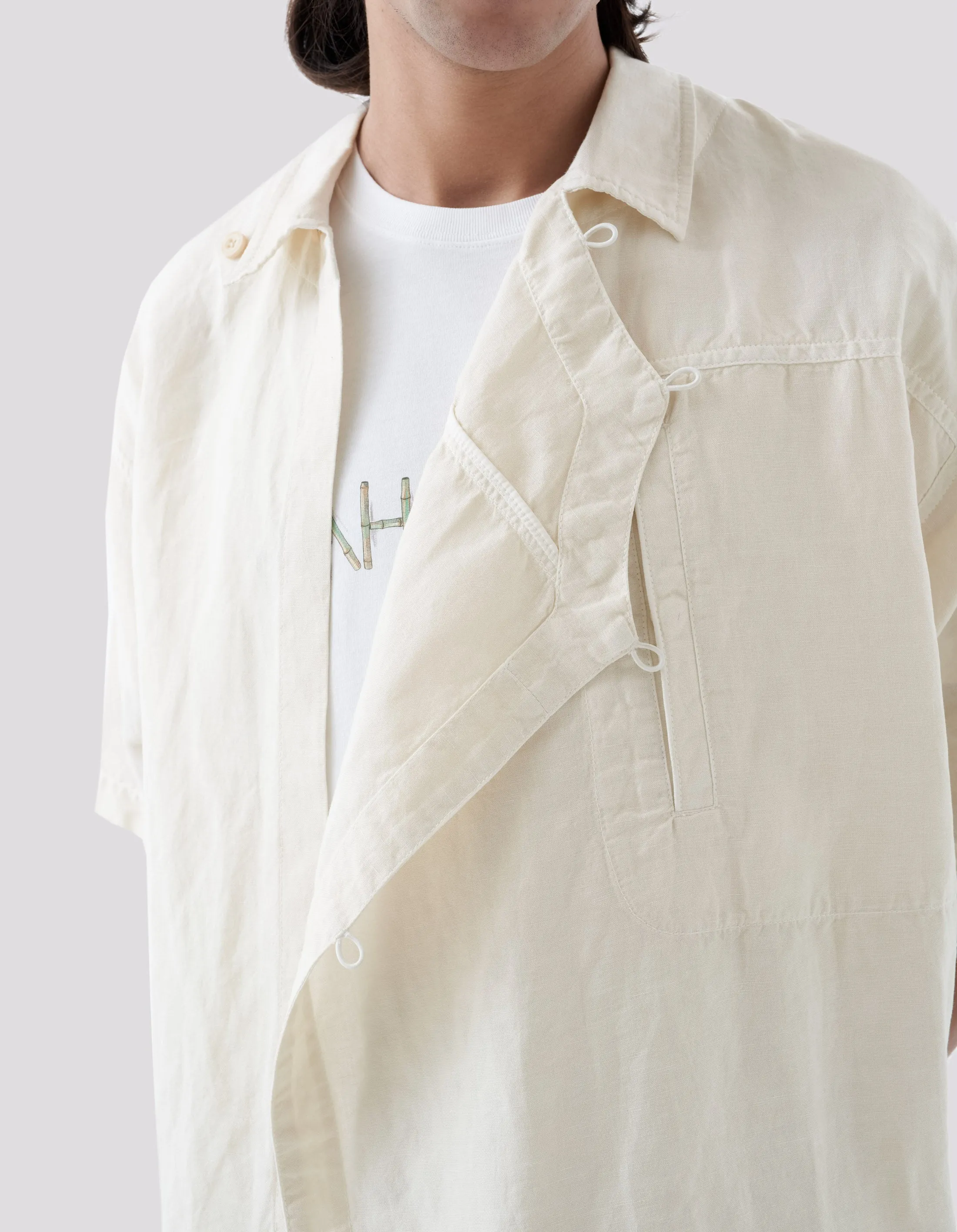 5120 Hemp Asym Monk Shirt Ecru