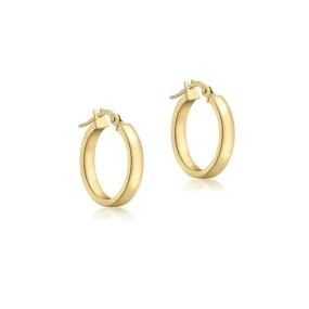 9K Yellow Gold Hollow Rectangular Tube Hoop Earrings 15mm