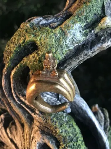 Antique Brass Hindu Spiritual Devotee Monk Sitting on Hand Ring Size 10.5-11
