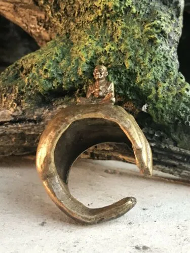 Antique Brass Hindu Spiritual Devotee Monk Sitting on Hand Ring Size 10.5-11