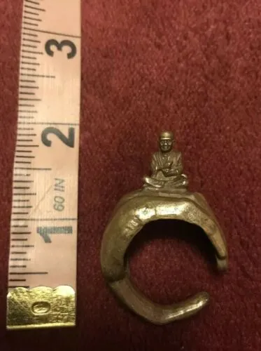 Antique Brass Hindu Spiritual Devotee Monk Sitting on Hand Ring Size 10.5-11