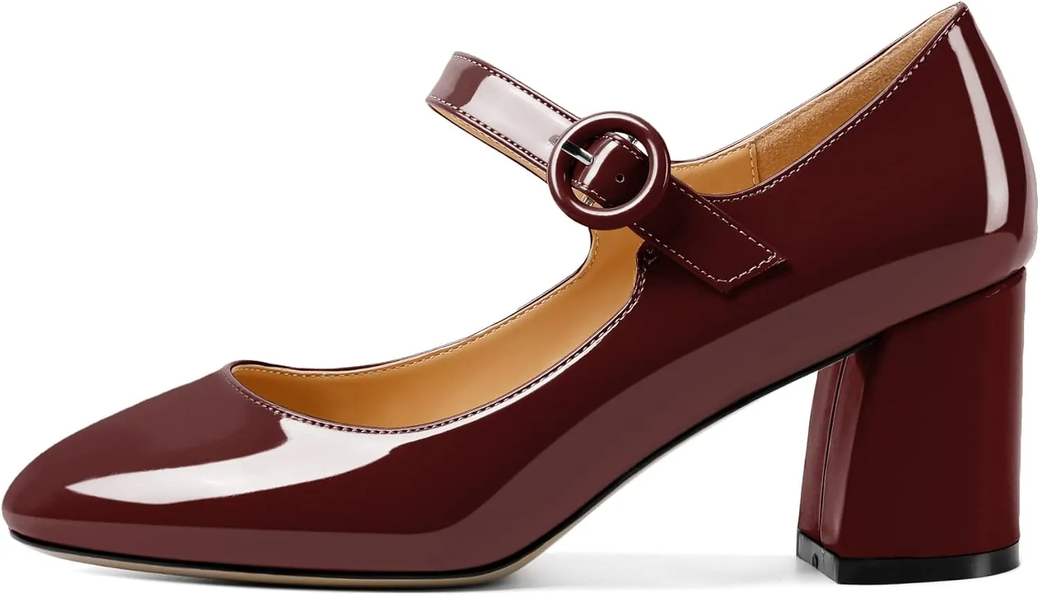 AUMOTED Women's Mary Jane Block Chunky Heels Pumps Close Round Toe Patent Heels Pumps 2.5 Inch Ladies Work Office Dress Shoes