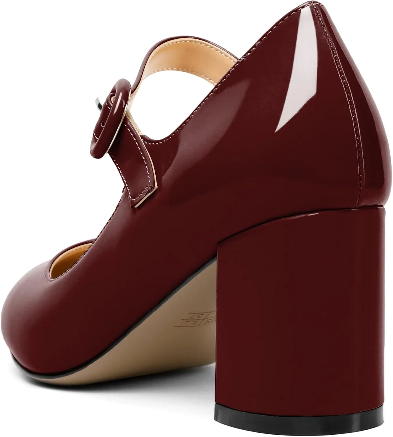 AUMOTED Women's Mary Jane Block Chunky Heels Pumps Close Round Toe Patent Heels Pumps 2.5 Inch Ladies Work Office Dress Shoes