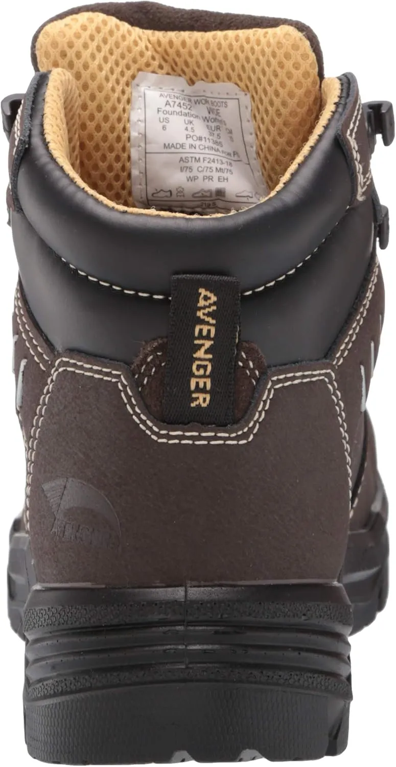 Avenger Work Boots Women's Foundation Internal Metatarsal Guard 6" Leather Carbon Toe Puncture Resistant Waterproof Eh Work Boots