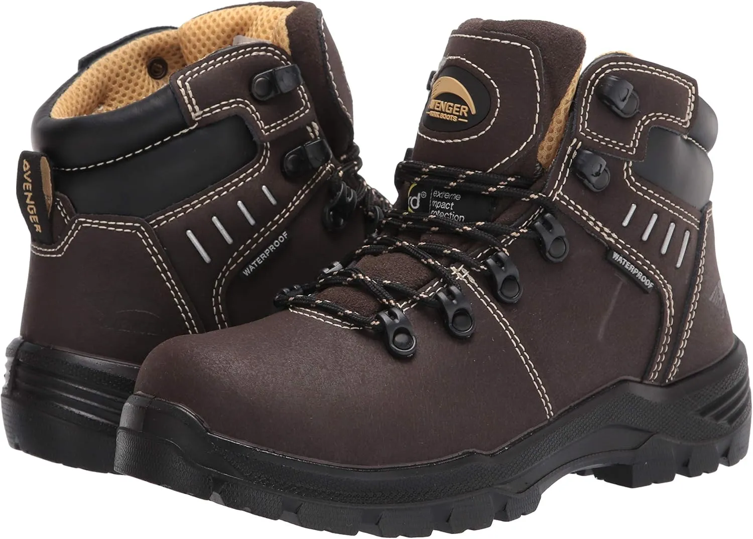 Avenger Work Boots Women's Foundation Internal Metatarsal Guard 6" Leather Carbon Toe Puncture Resistant Waterproof Eh Work Boots