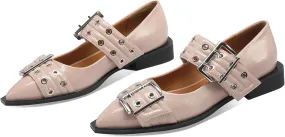 Ballerina Flats for Women Pointed Toe Flats With Studs Buckle Ballet Flats Comfortable low heeled flats