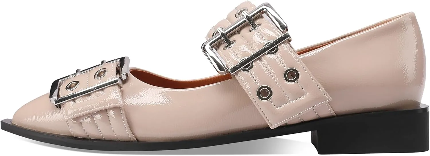 Ballerina Flats for Women Pointed Toe Flats With Studs Buckle Ballet Flats Comfortable low heeled flats