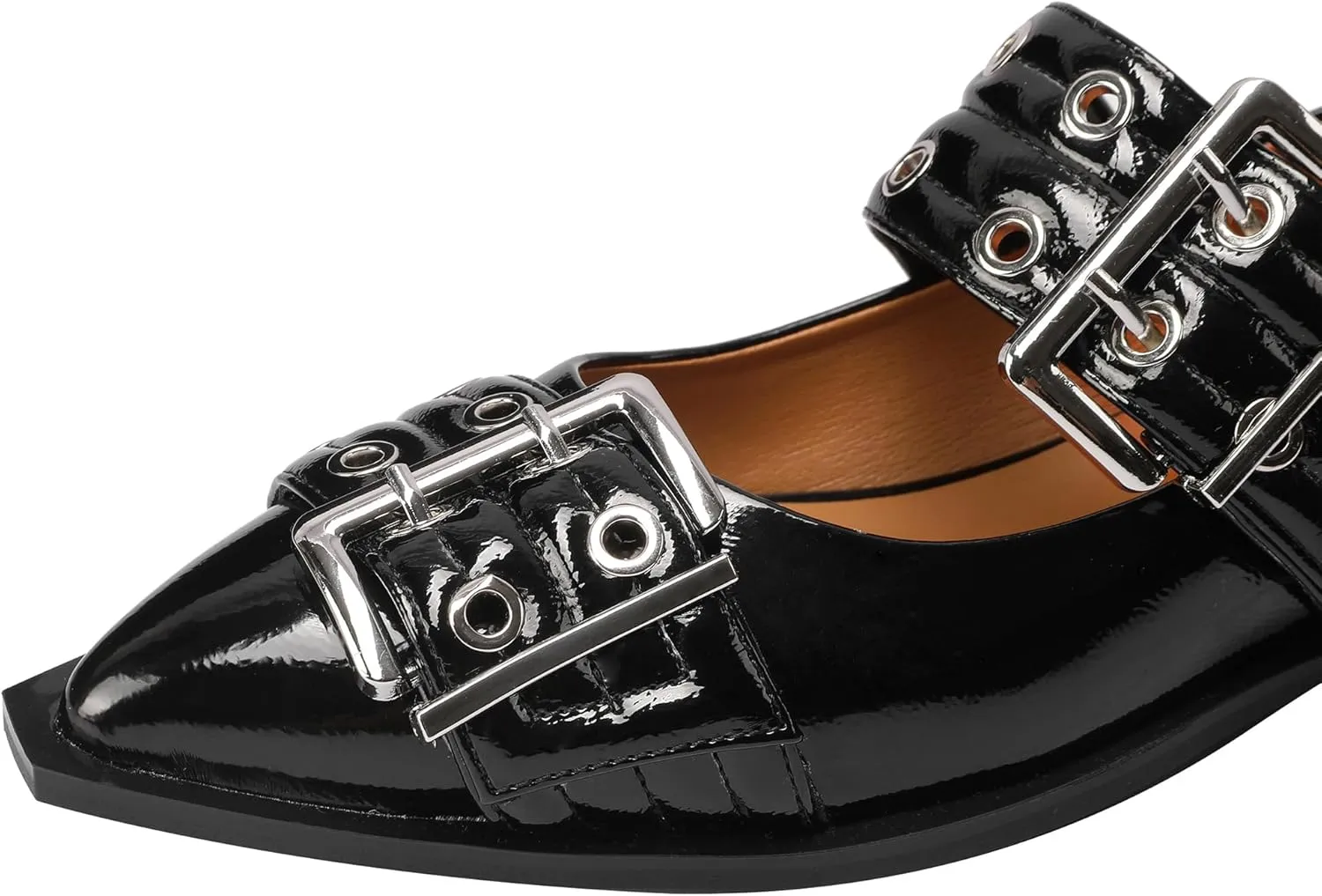 Ballerina Flats for Women Pointed Toe Flats With Studs Buckle Ballet Flats Comfortable low heeled flats