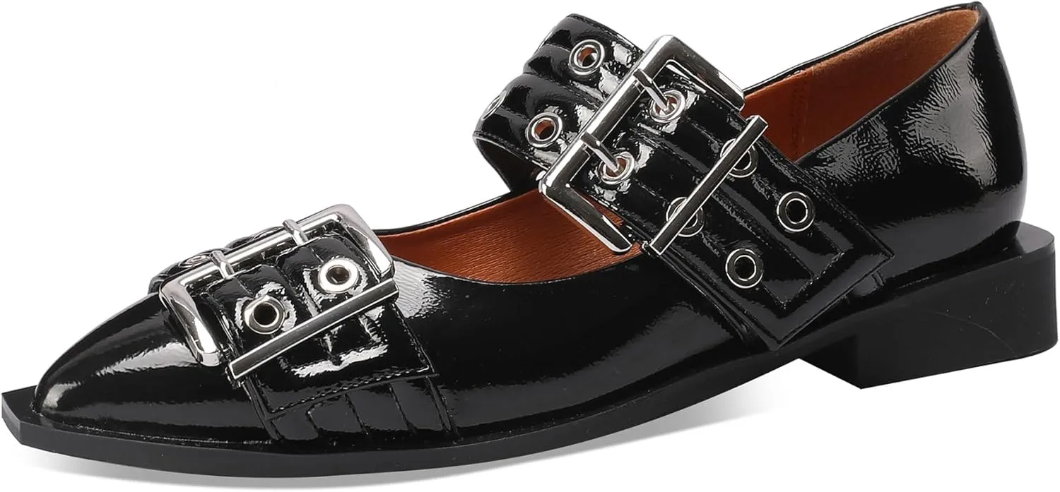 Ballerina Flats for Women Pointed Toe Flats With Studs Buckle Ballet Flats Comfortable low heeled flats