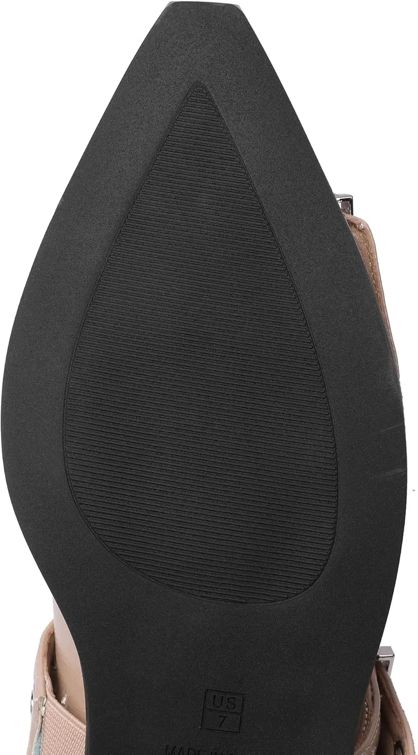 Ballerina Flats for Women Pointed Toe Flats With Studs Buckle Ballet Flats Comfortable low heeled flats