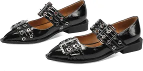 Ballerina Flats for Women Pointed Toe Flats With Studs Buckle Ballet Flats Comfortable low heeled flats