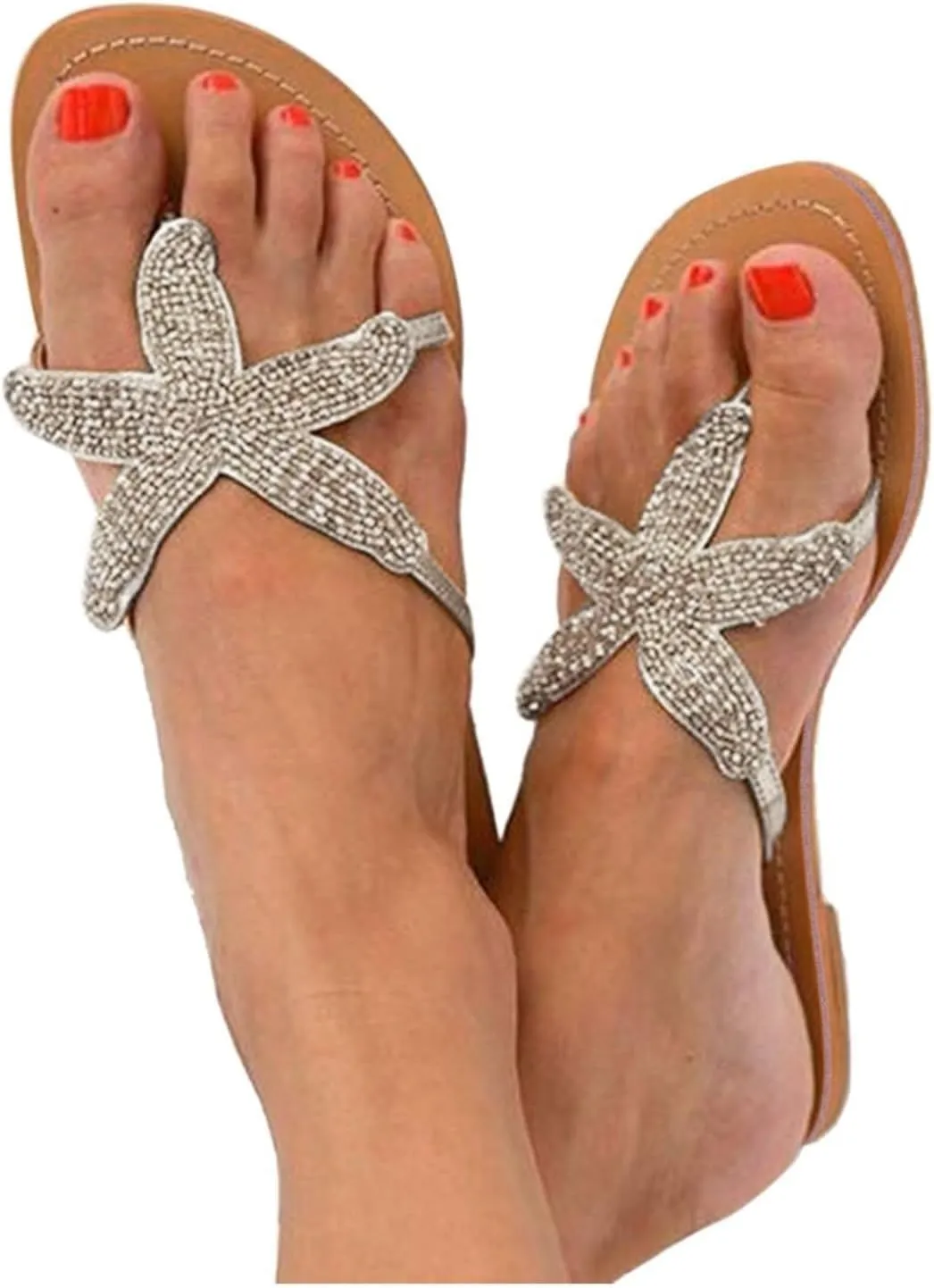Beach Sandals for Woman Slip on Open Toe Cute Flats Elastic Strap Boho Summer Beach Shoes Dressy Comfortable Thong Flip Flops Fashion Slip on Sandals Vacation Casual Shoes