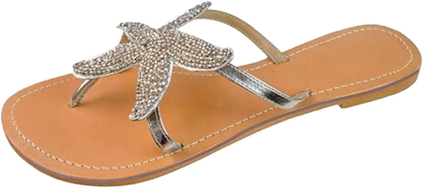 Beach Sandals for Woman Slip on Open Toe Cute Flats Elastic Strap Boho Summer Beach Shoes Dressy Comfortable Thong Flip Flops Fashion Slip on Sandals Vacation Casual Shoes