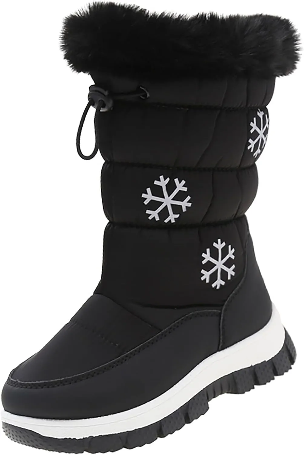 Boys Girls Snow Boots Outdoor Warm Cozy Anti-Slip Mid Calf Faux Fr ining Insulated Shoes for Little/Big Kids