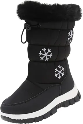Boys Girls Snow Boots Outdoor Warm Cozy Anti-Slip Mid Calf Faux Fr ining Insulated Shoes for Little/Big Kids