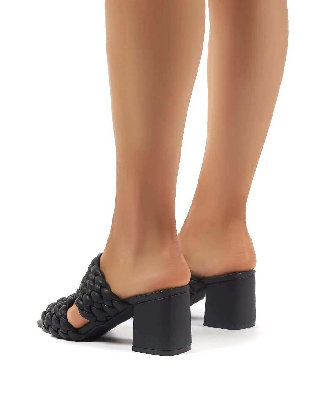 Chelsee Black PU Block Heeled Mules