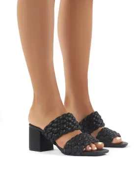 Chelsee Black PU Block Heeled Mules