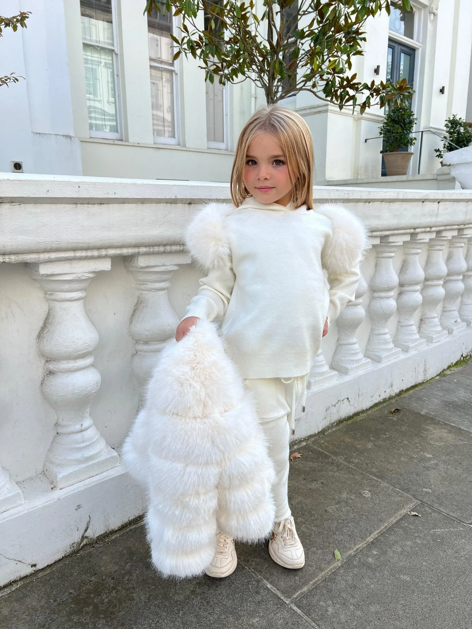 Childrens Cream Premium Faux Fur Tracksuit