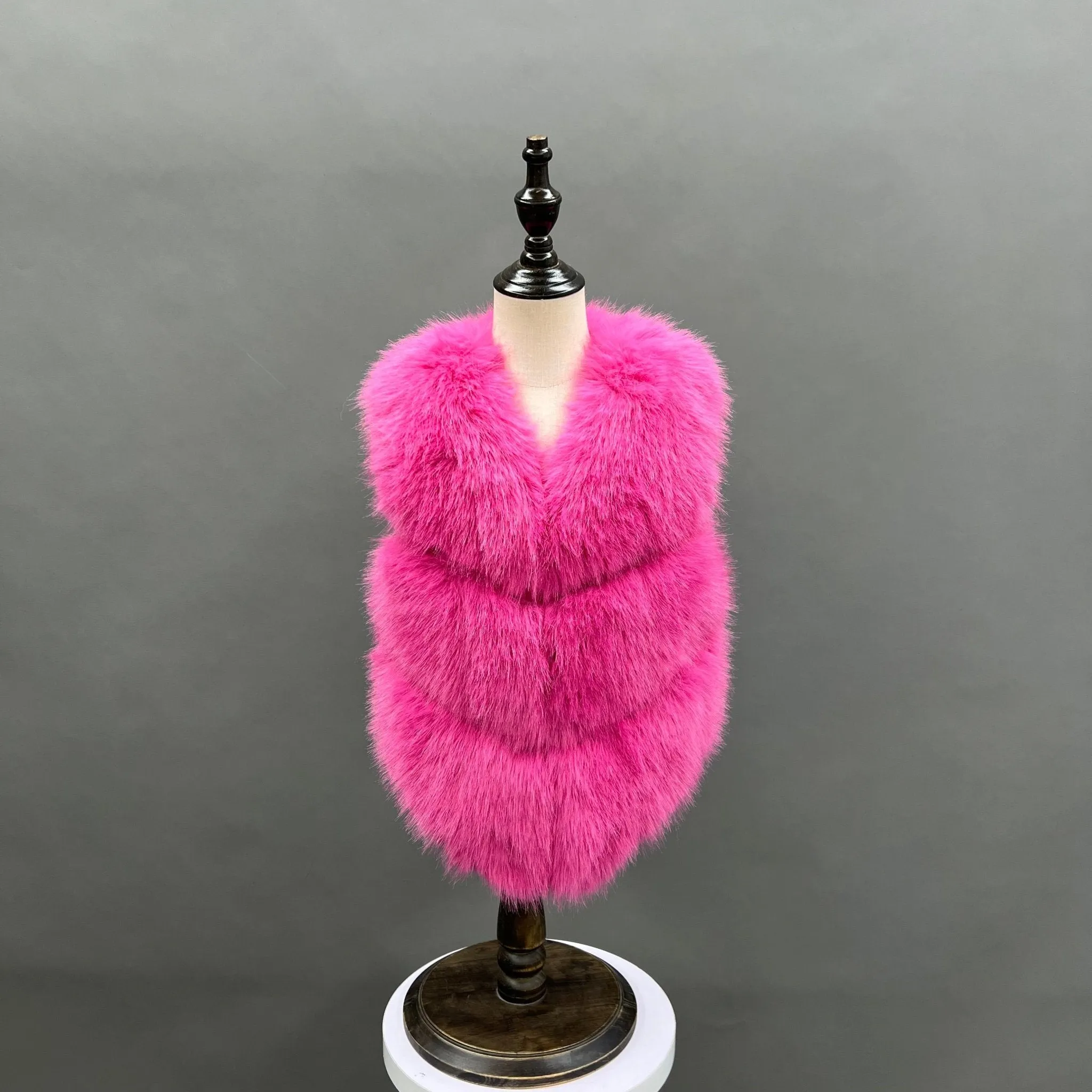 Childrens Hot Pink Premium Faux Fur Short Gilet