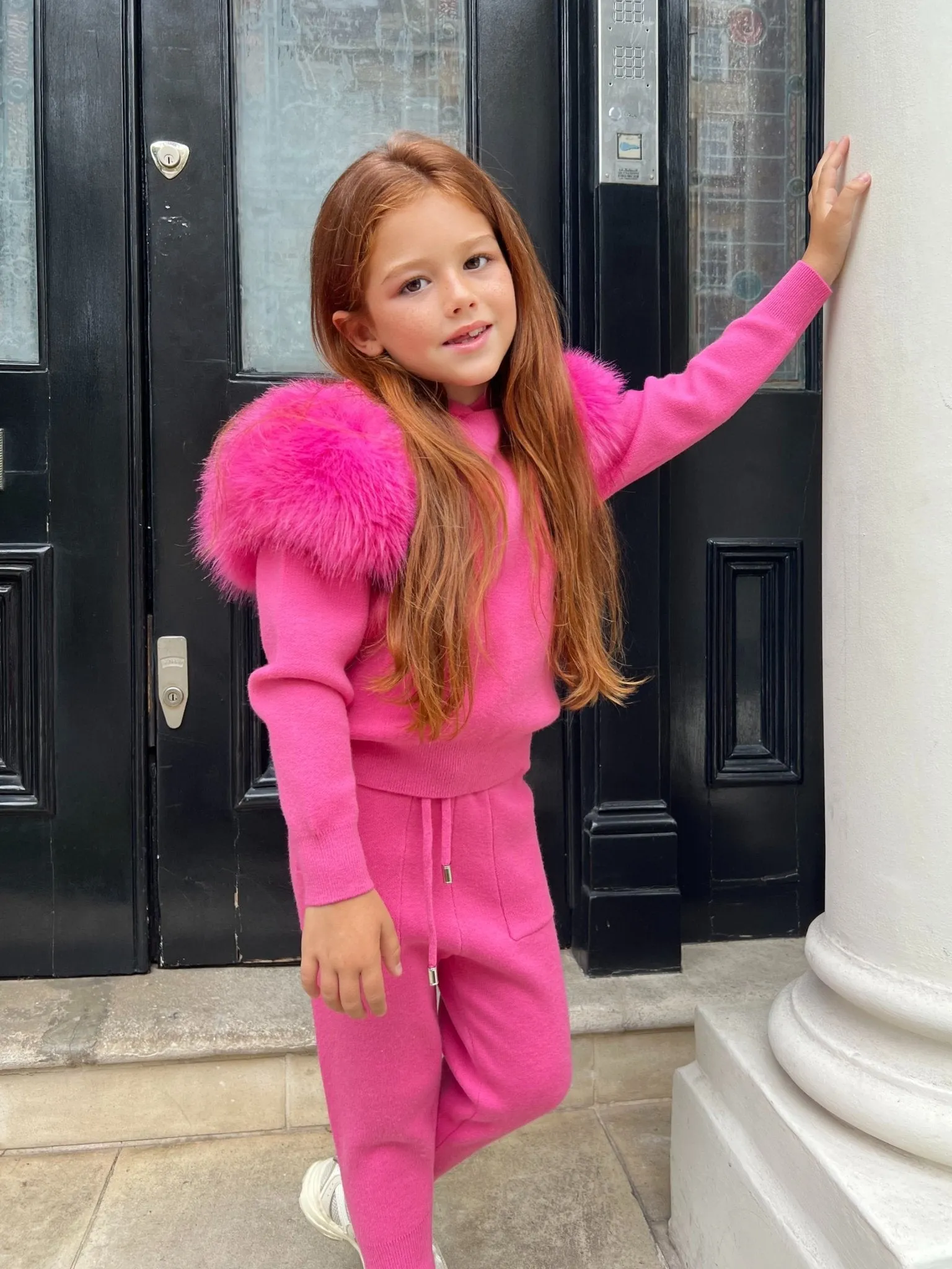 Childrens Hot Pink Premium Faux Fur Tracksuit