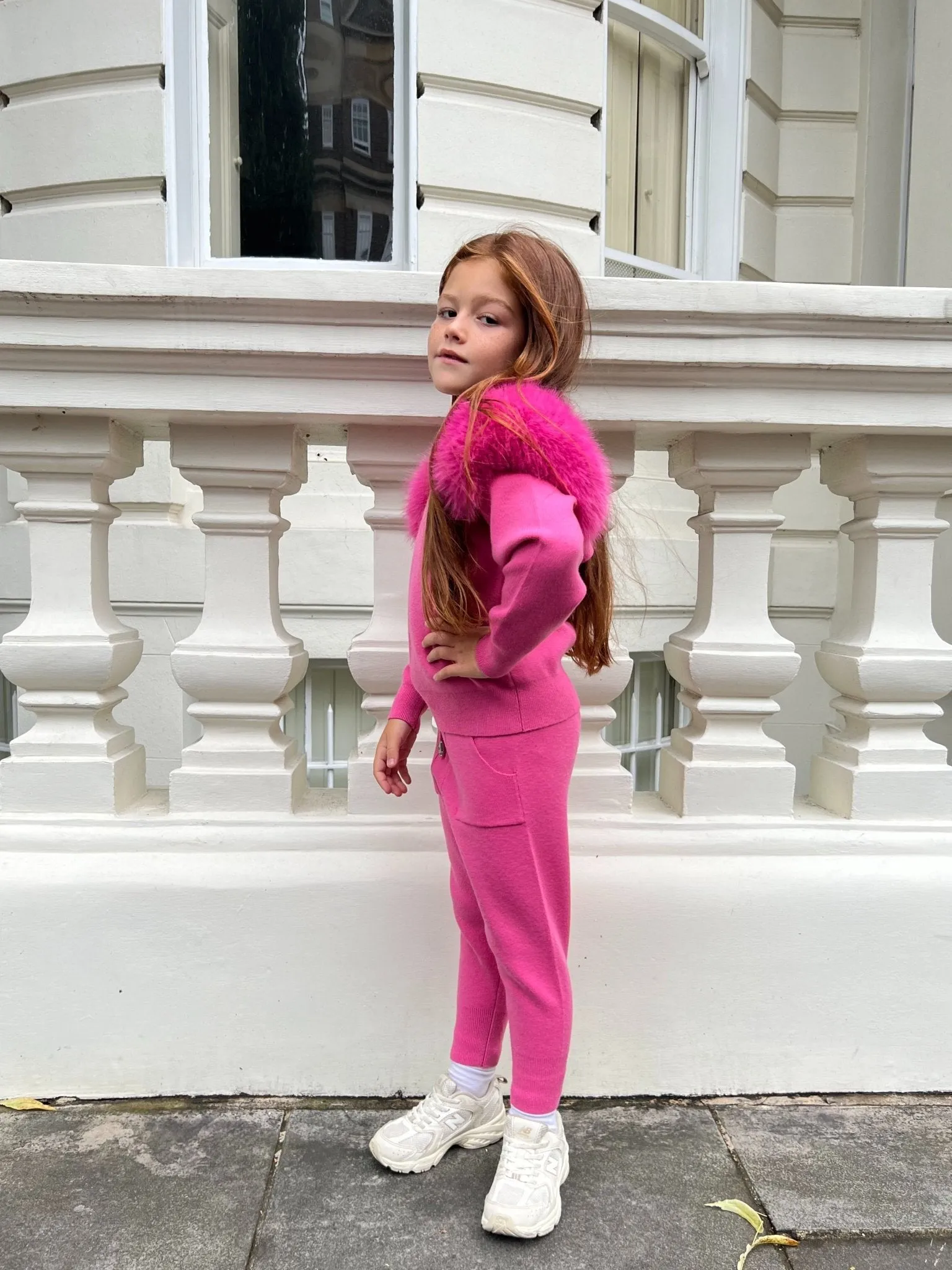 Childrens Hot Pink Premium Faux Fur Tracksuit