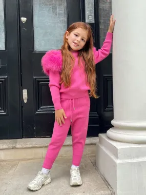 Childrens Hot Pink Premium Faux Fur Tracksuit