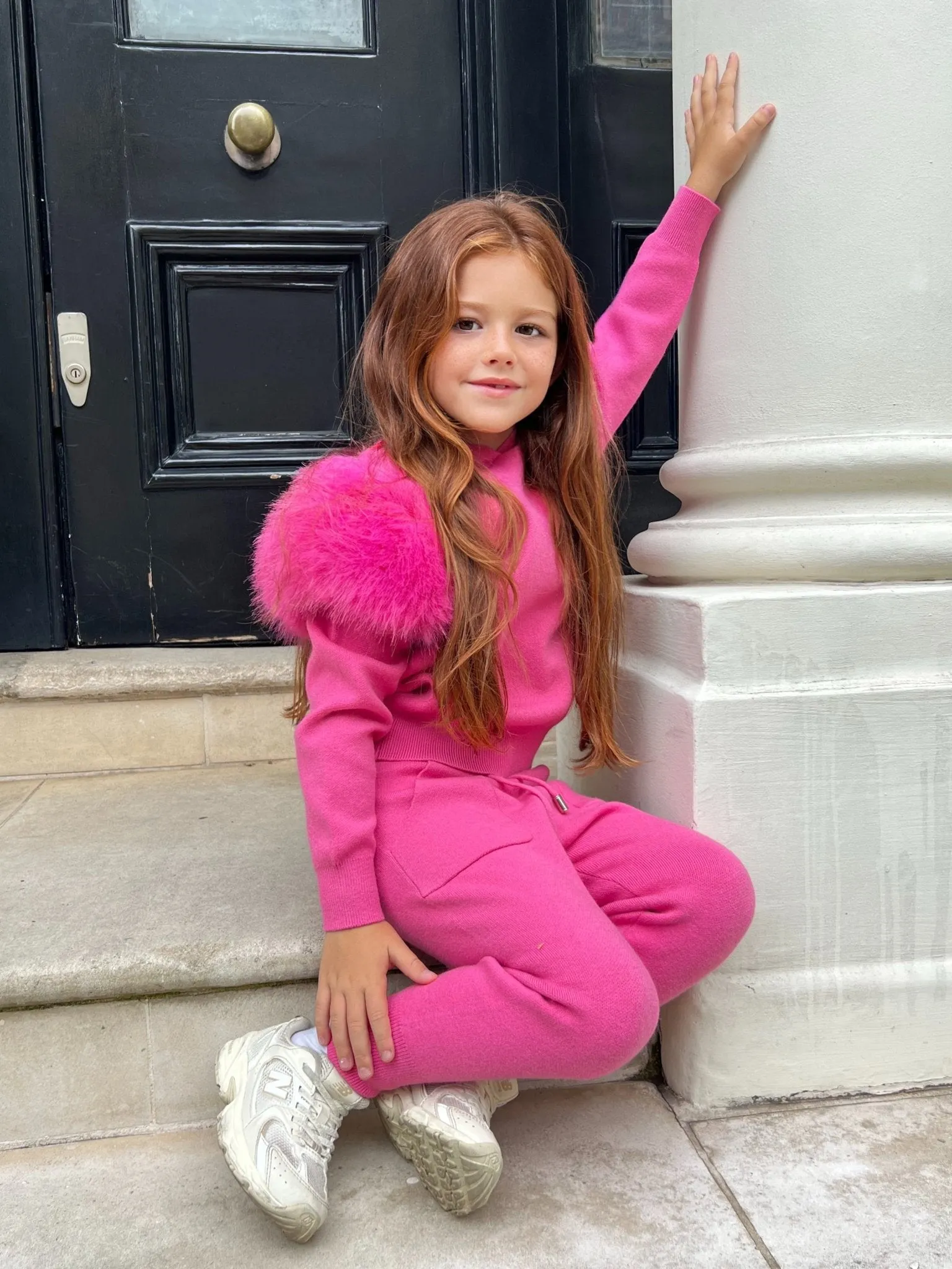 Childrens Hot Pink Premium Faux Fur Tracksuit