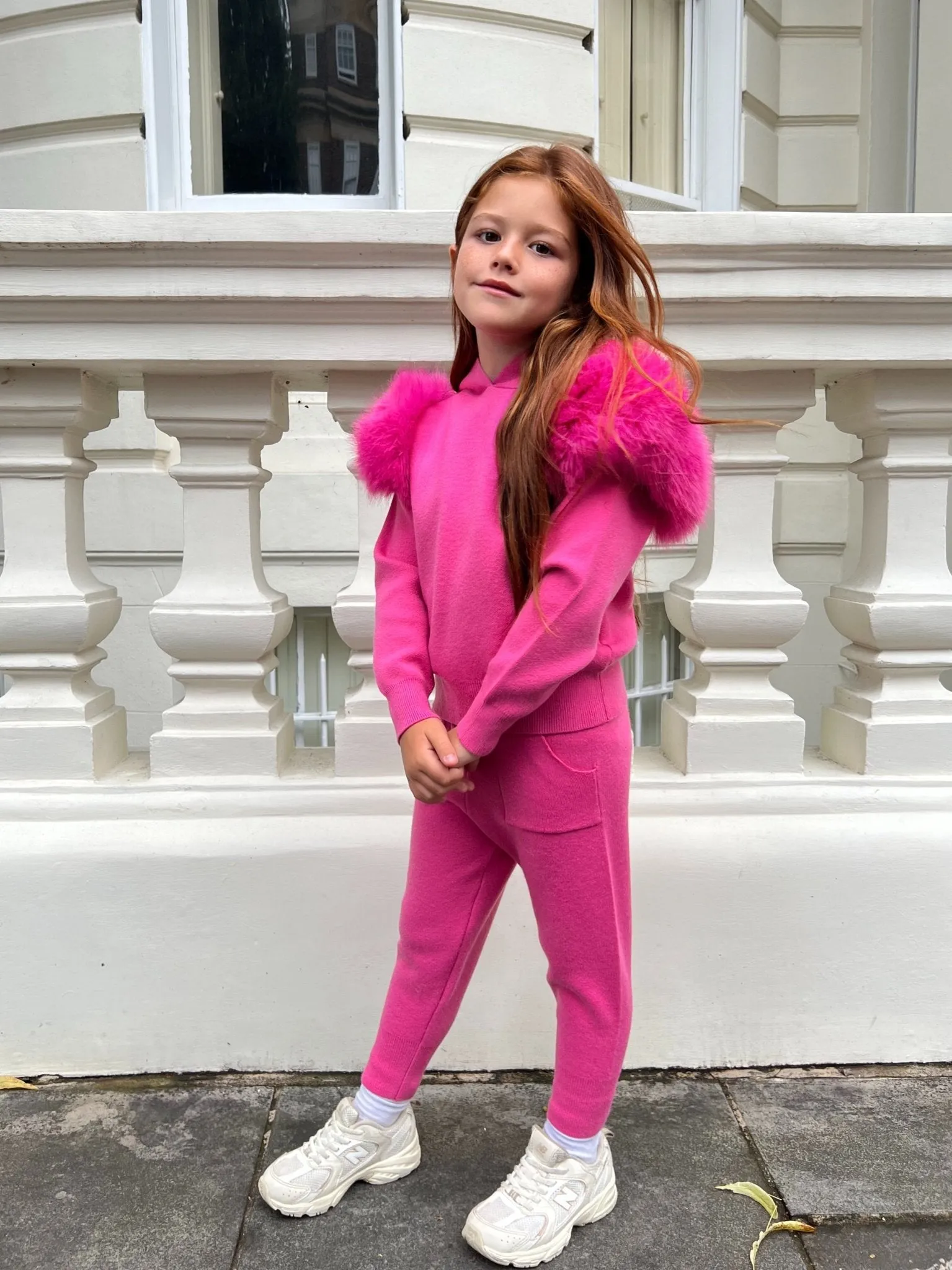 Childrens Hot Pink Premium Faux Fur Tracksuit