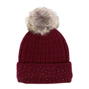 Connex Gear Women's Brushed Knit Cuff Hat with Rhinestone Brim and Pom