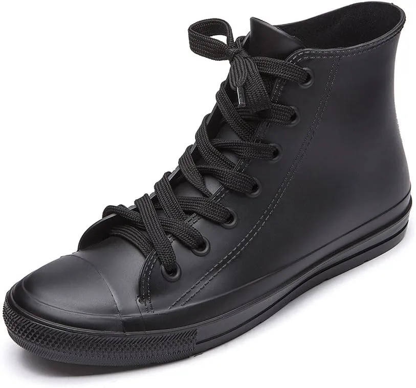 DKSUKO Women's Rain Boots Waterproof High Top Rain Shoes with Lace Up Anti-Slip Garden Shoes