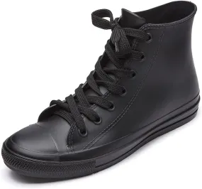 DKSUKO Women's Rain Boots Waterproof High Top Rain Shoes with Lace Up Anti-Slip Garden Shoes