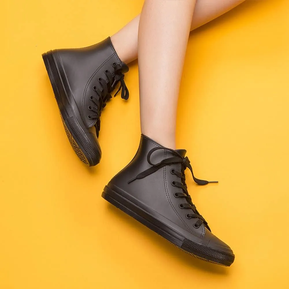 DKSUKO Women's Rain Boots Waterproof High Top Rain Shoes with Lace Up Anti-Slip Garden Shoes