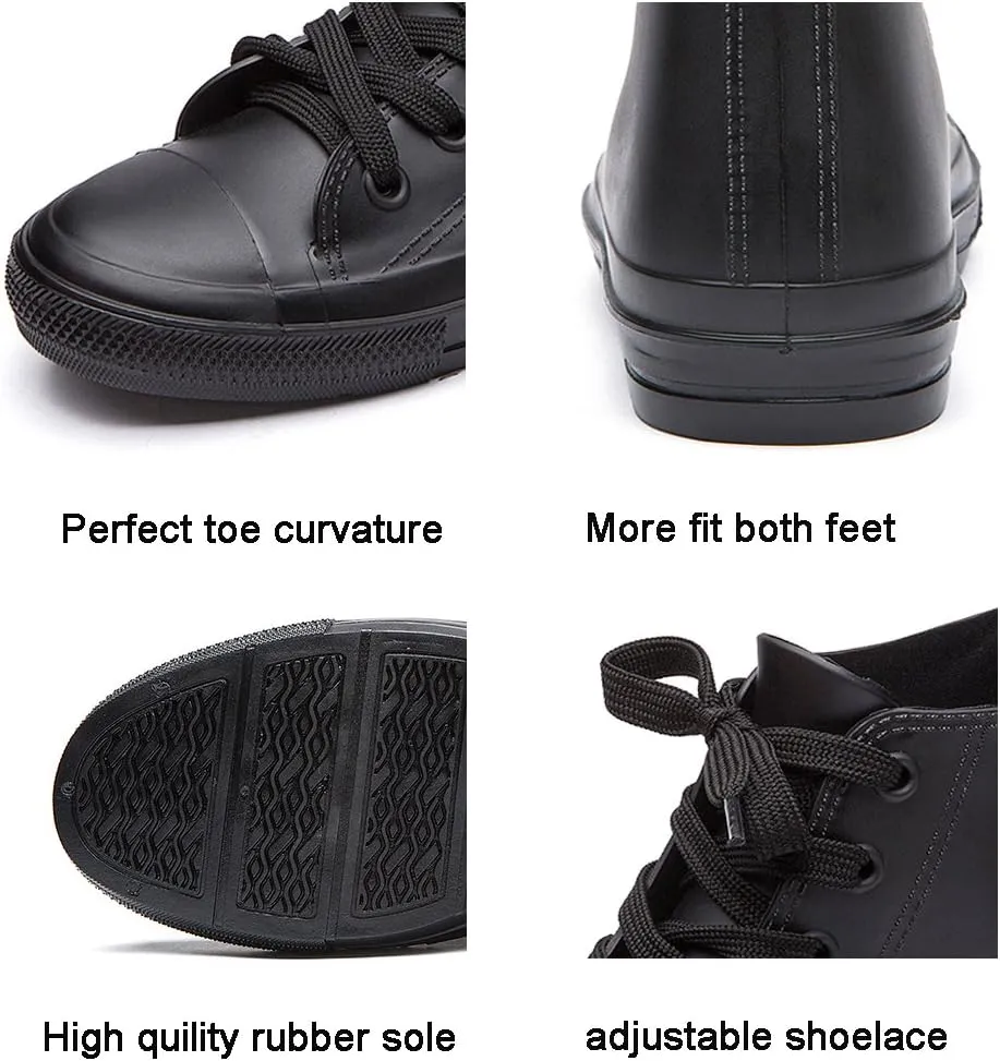 DKSUKO Women's Rain Boots Waterproof High Top Rain Shoes with Lace Up Anti-Slip Garden Shoes