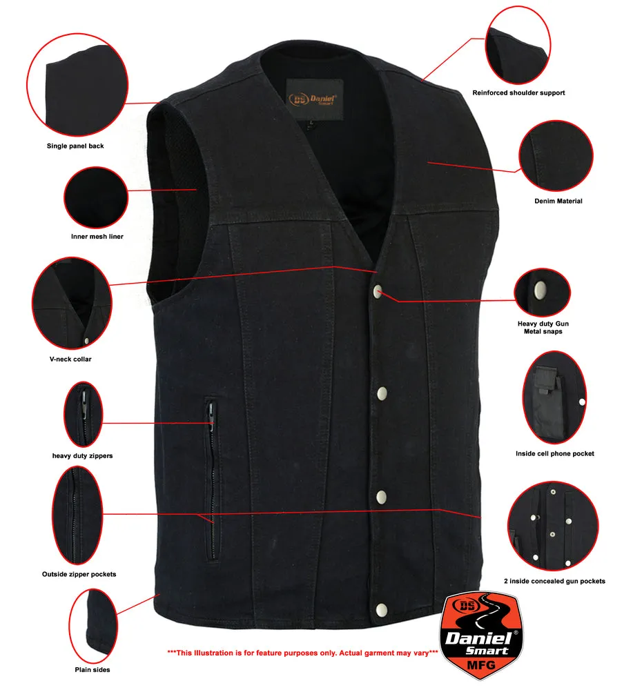 DM Men's Single Back Panel Concealed Carry Denim Vest