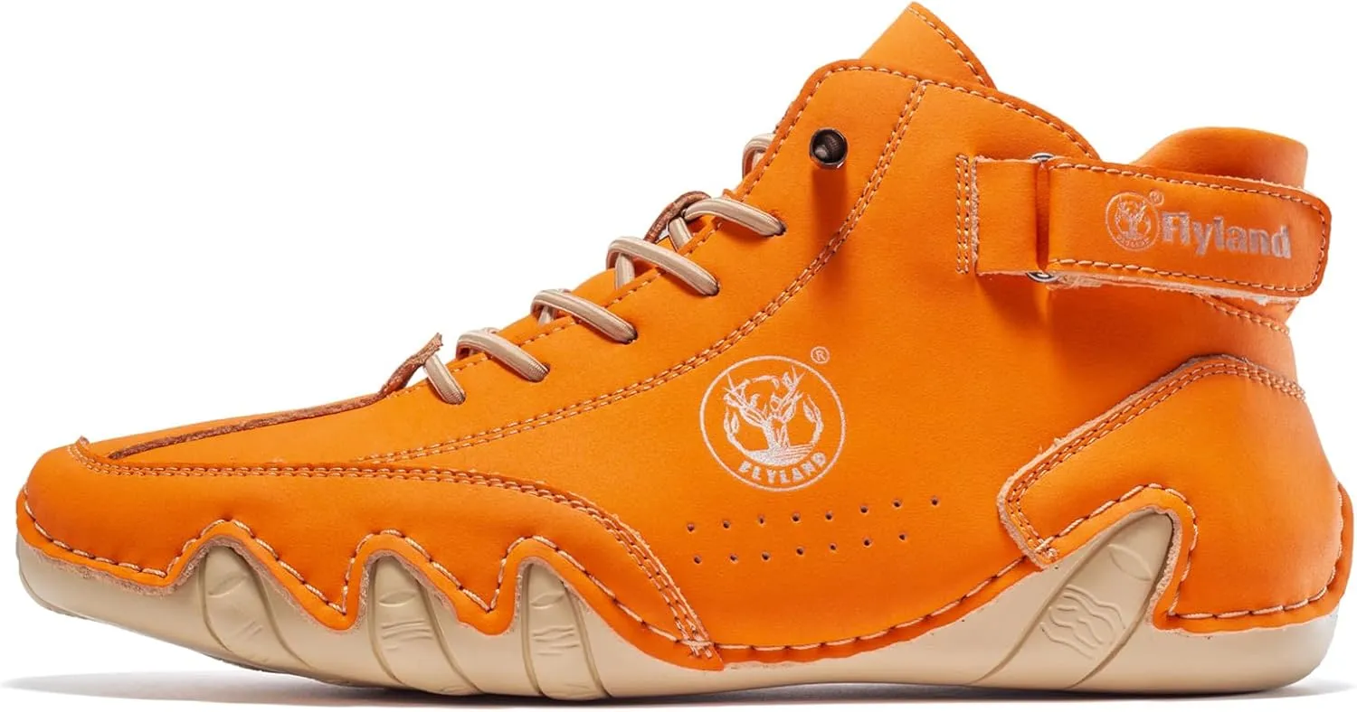 FLYLAND Womens Casual Leather Fashion Sneakers Handmade Ankle Chukka Boots Lightweight Slip-On Loafers Walking Driving Shoes