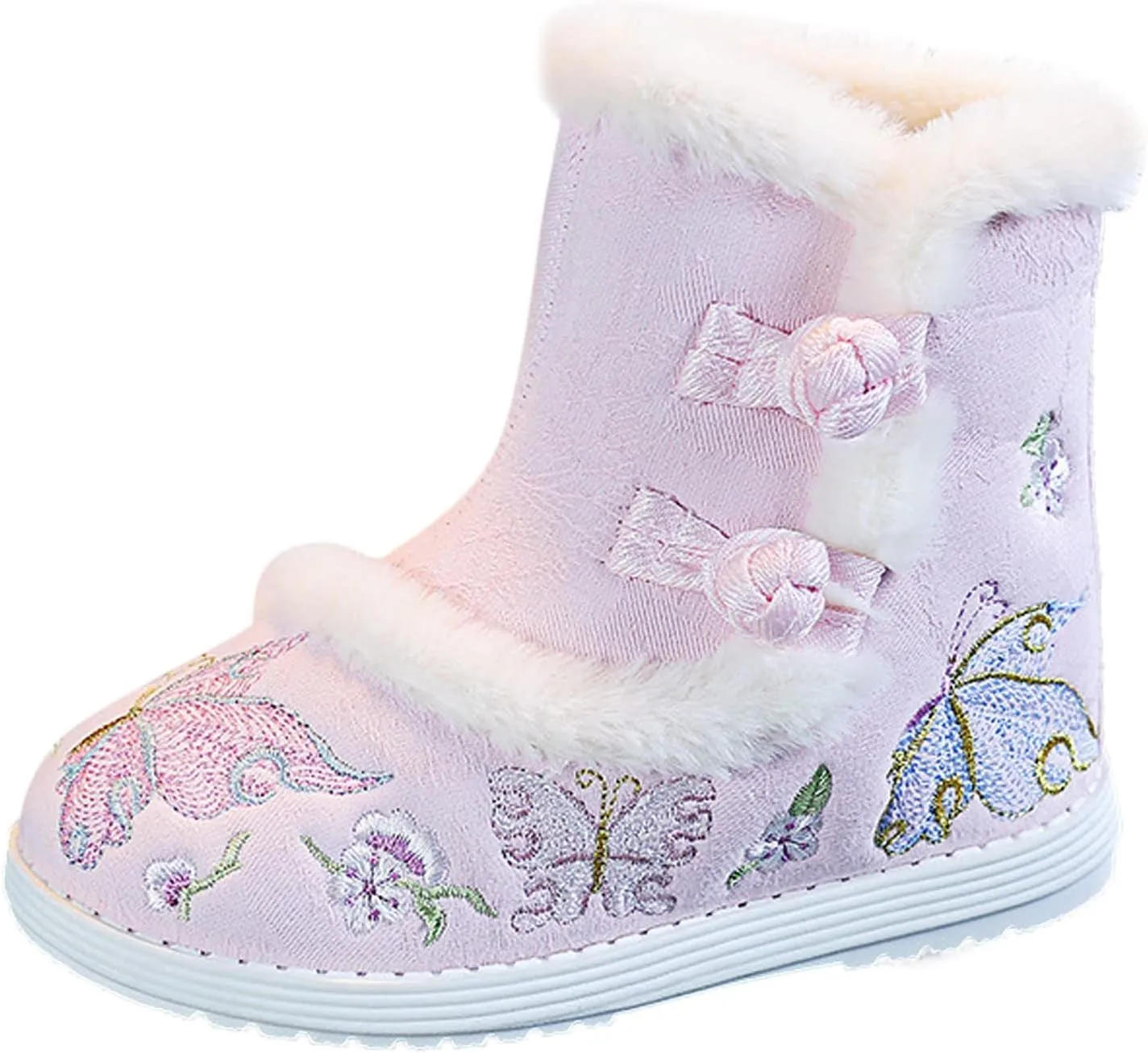 Girls Embroidery Print Ankle Boots Soft Cozy Warm Socks Butterfly Shoes Infant Boy Girl Plush Lined Boots
