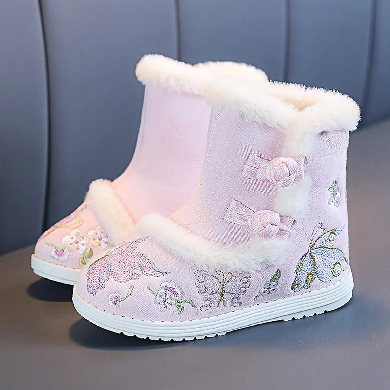 Girls Embroidery Print Ankle Boots Soft Cozy Warm Socks Butterfly Shoes Infant Boy Girl Plush Lined Boots