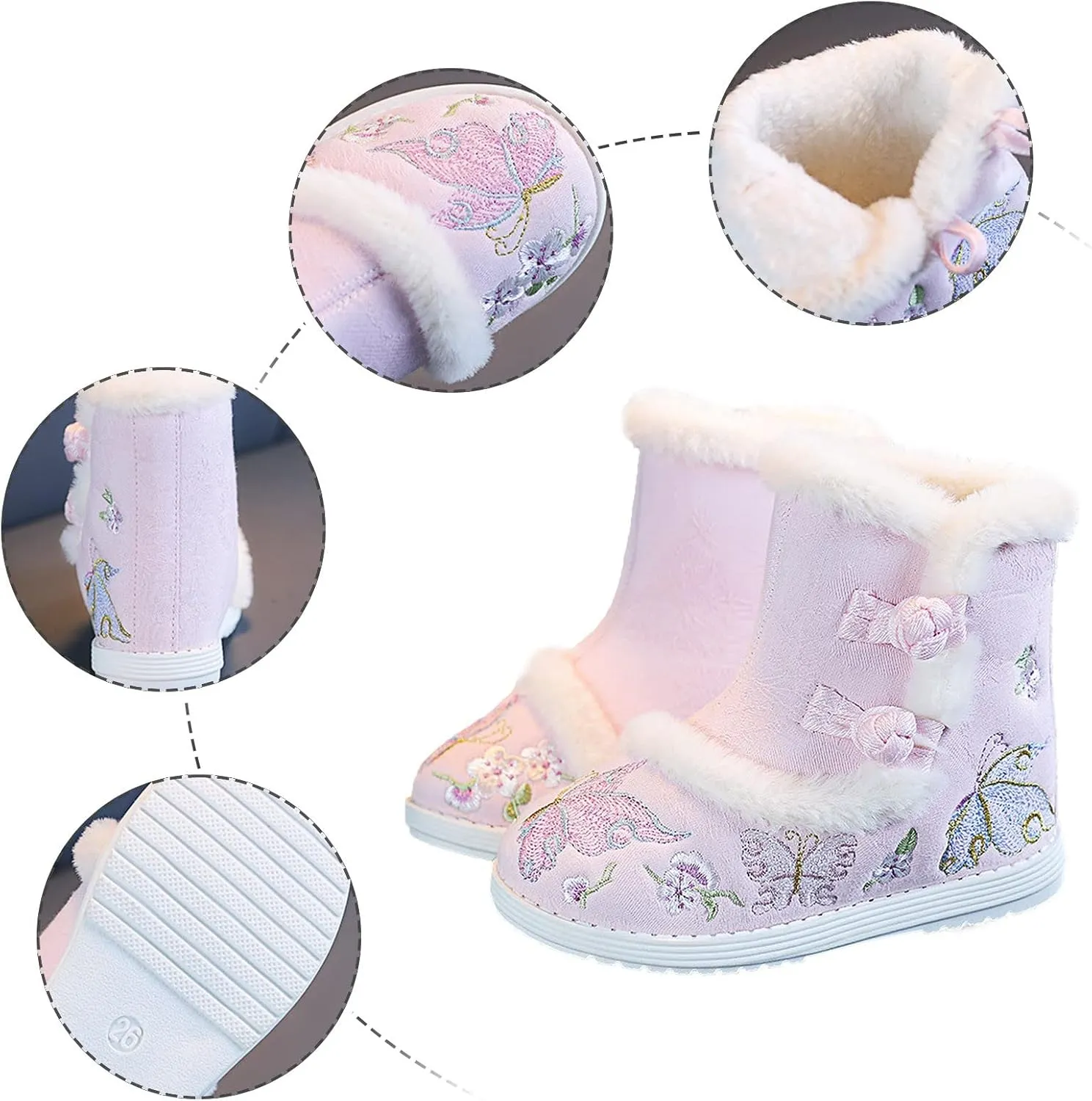 Girls Embroidery Print Ankle Boots Soft Cozy Warm Socks Butterfly Shoes Infant Boy Girl Plush Lined Boots