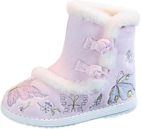 Girls Embroidery Print Ankle Boots Soft Cozy Warm Socks Butterfly Shoes Infant Boy Girl Plush Lined Boots
