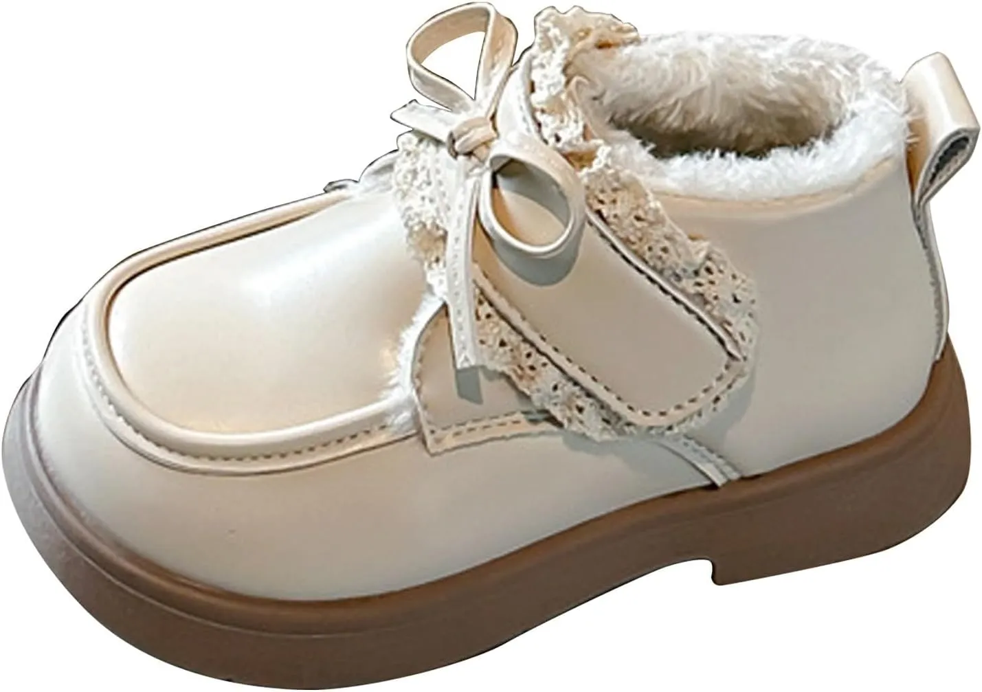 Girls Plush Liner Ankle Boots Toddler Leather Lace up Snow Boots Comfortable Warm Walking Boots Outdoor