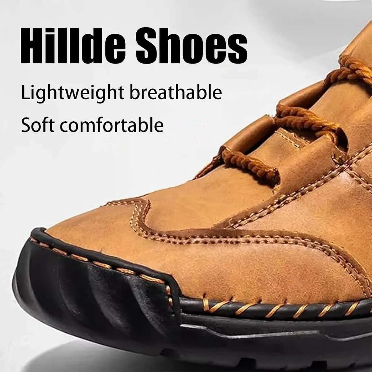 Hillde Mens Shoes, Comfortable Walking Shoes Sneakers, Men's Casual Leather Handmade Non-Slip Arch Support Loafers