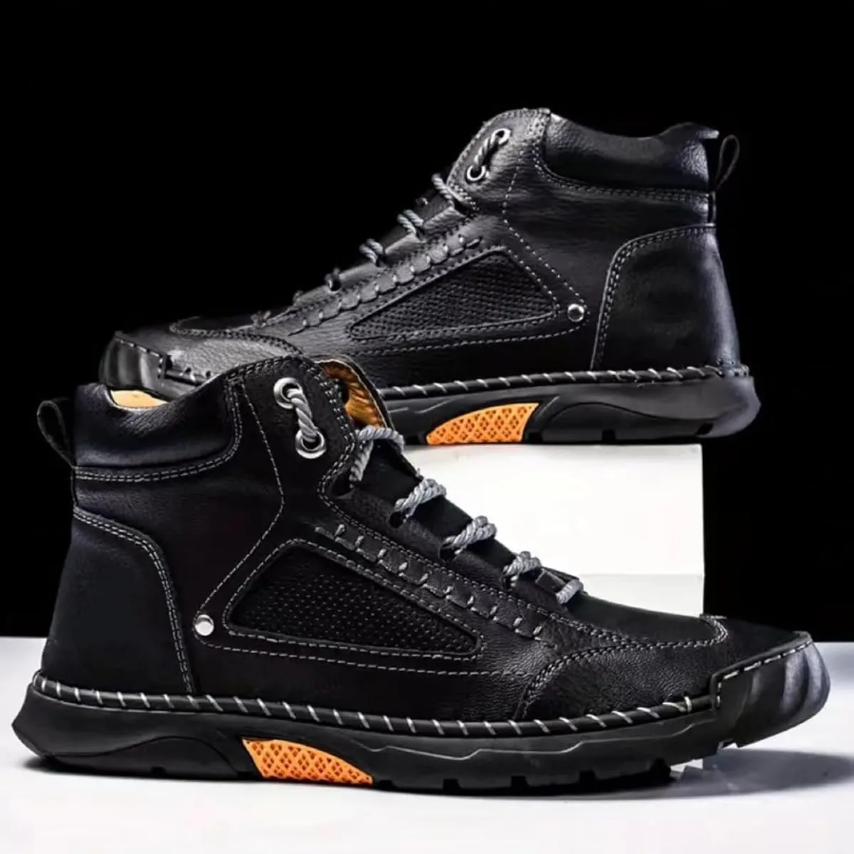 Hillde Mens Shoes, Comfortable Walking Shoes Sneakers, Men's Casual Leather Handmade Non-Slip Arch Support Loafers