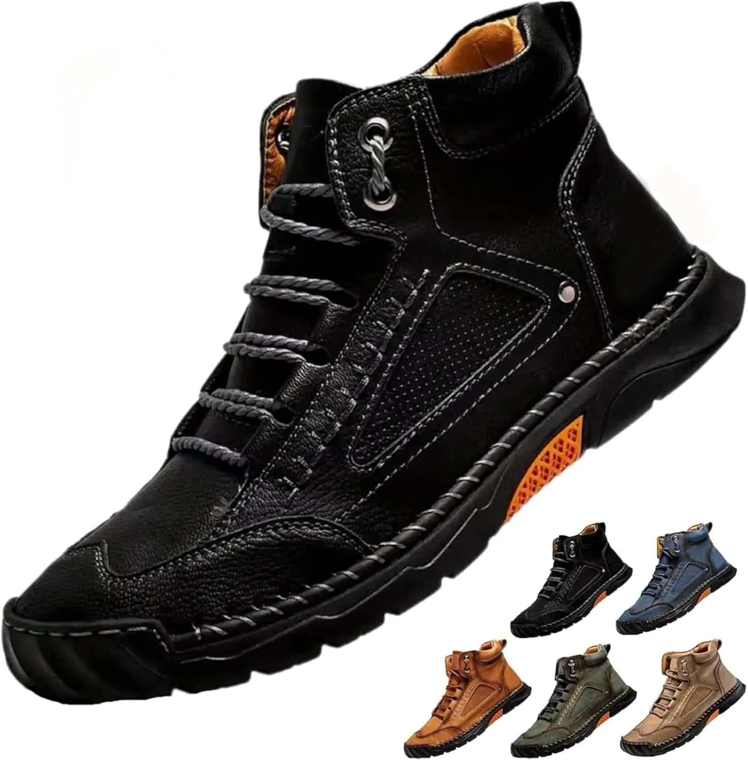 Hillde Mens Shoes, Comfortable Walking Shoes Sneakers, Men's Casual Leather Handmade Non-Slip Arch Support Loafers