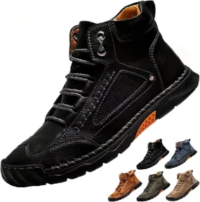 Hillde Mens Shoes, Comfortable Walking Shoes Sneakers, Men's Casual Leather Handmade Non-Slip Arch Support Loafers