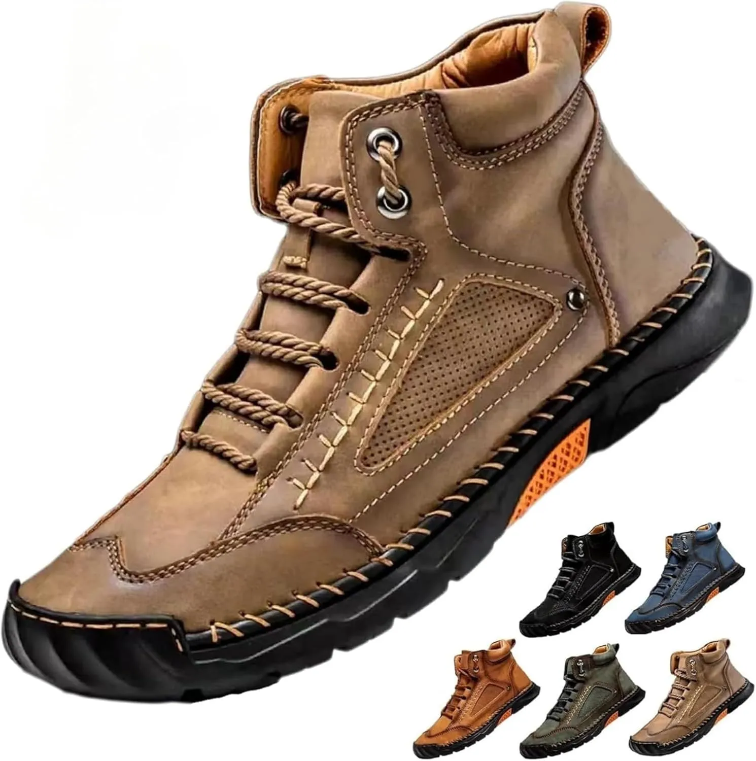 Hillde Mens Shoes, Comfortable Walking Shoes Sneakers, Men's Casual Leather Handmade Non-Slip Arch Support Loafers