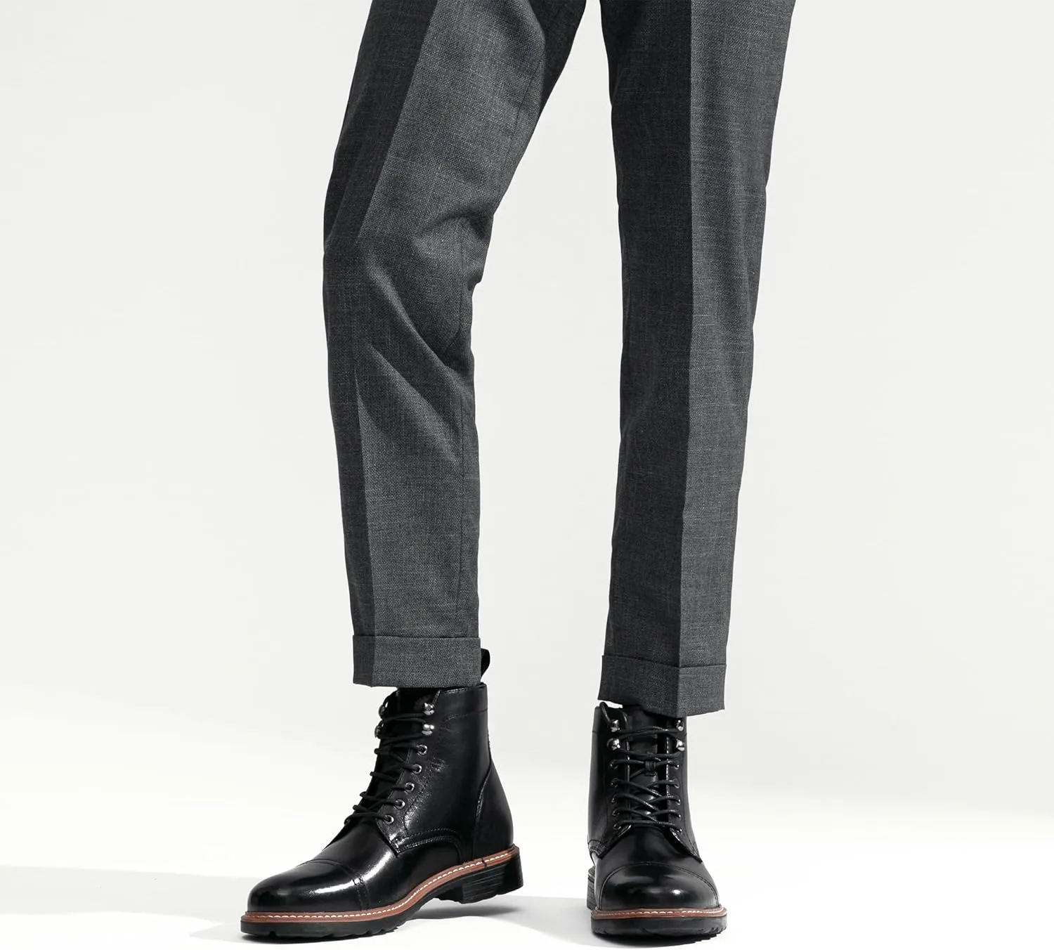 Jousen Leather Boots for Men Dress Retro Classic Design Mens Boots Cap Toe Boot Black Rubber Sole