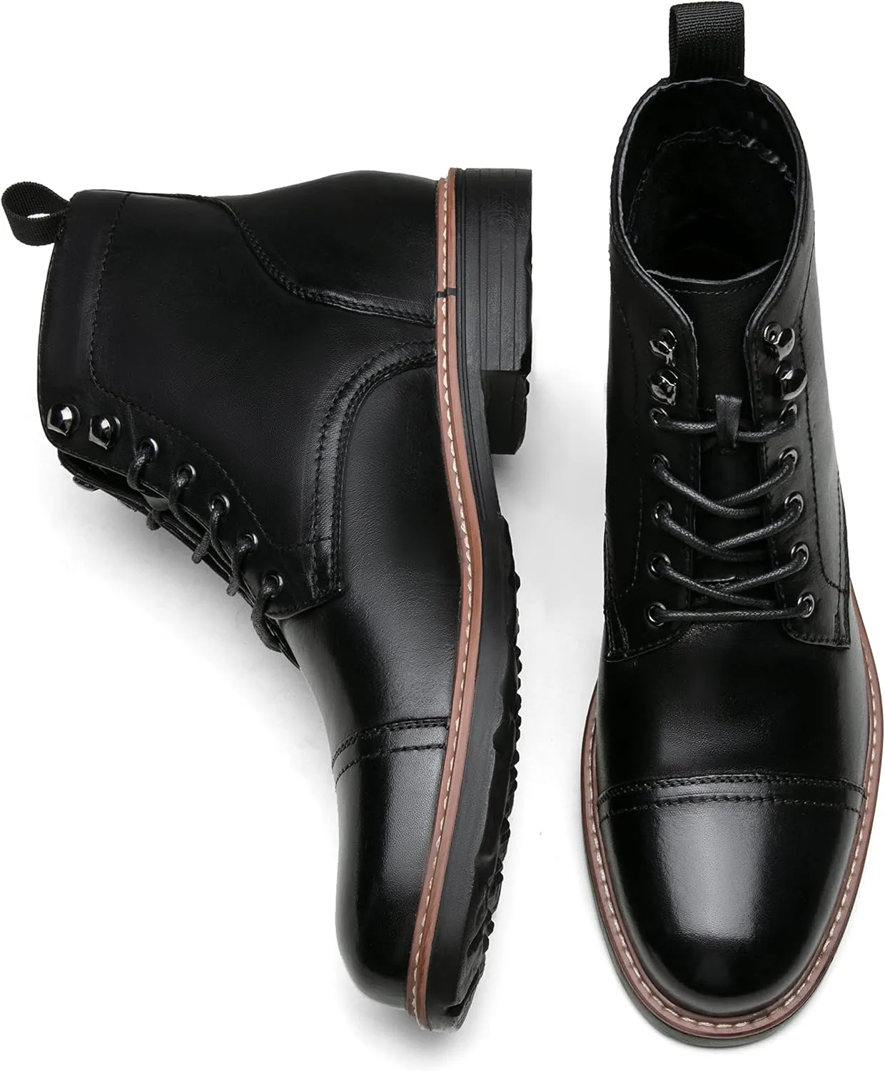 Jousen Leather Boots for Men Dress Retro Classic Design Mens Boots Cap Toe Boot Black Rubber Sole