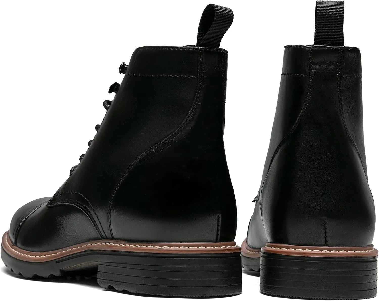 Jousen Leather Boots for Men Dress Retro Classic Design Mens Boots Cap Toe Boot Black Rubber Sole