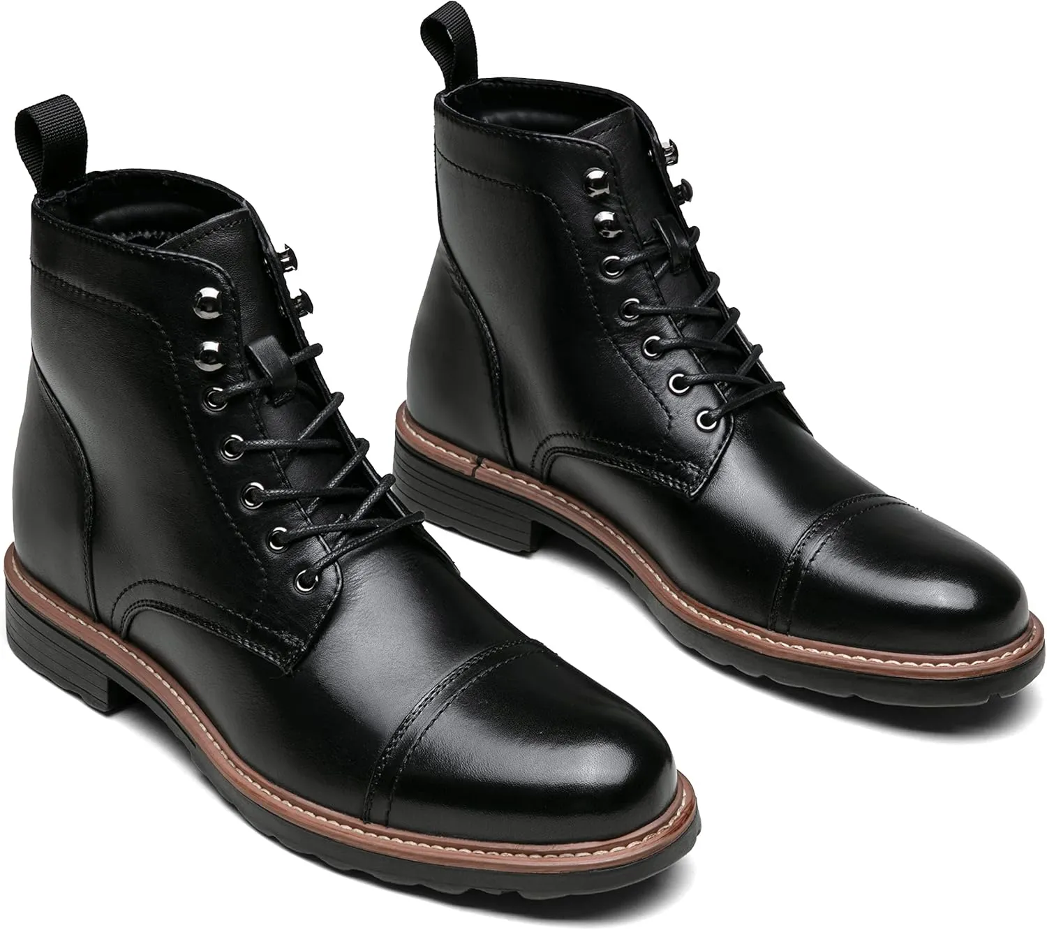 Jousen Leather Boots for Men Dress Retro Classic Design Mens Boots Cap Toe Boot Black Rubber Sole